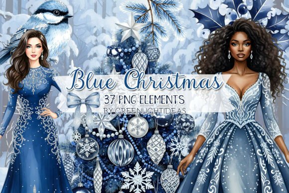 Blue Winter Christmas Clipart PNG Bundle Review for Digital Sellers
