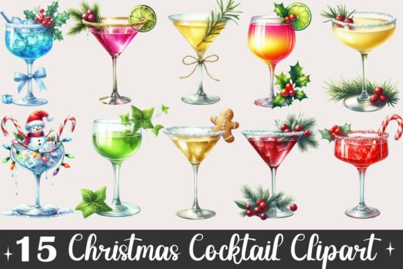 Christmas Cocktail Clipart: A Festive Graphic Design Asset for Creative Projects