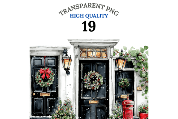 Christmas Door Clipart Set: A Festive Illustration Boost for Local Business Branding