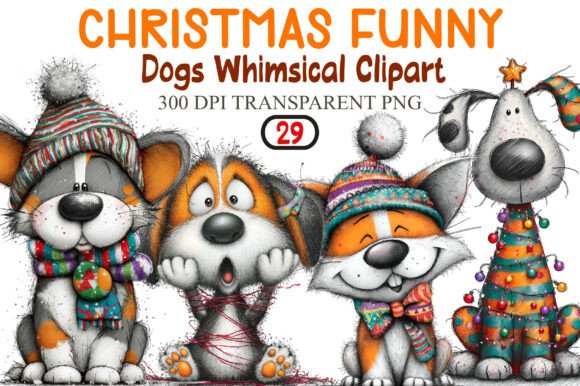 Christmas Funny Dogs Whimsical Clipart for Festive Branding