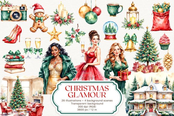Christmas Glamour and Luxury New Year Illustrations for Real Crafting