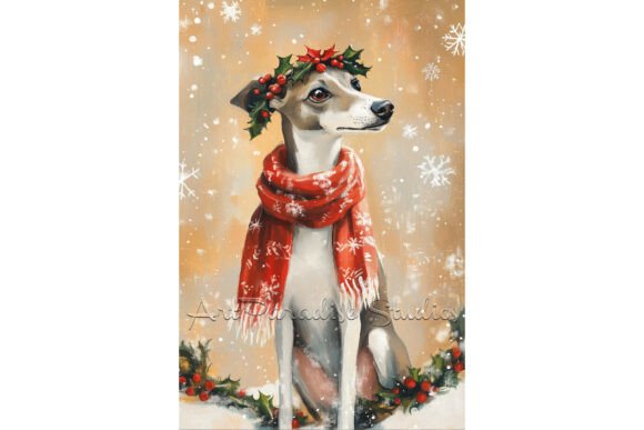 Christmas Greyhound Winter Dog Art Decor: A Designer’s Take on Seasonal Illustrations