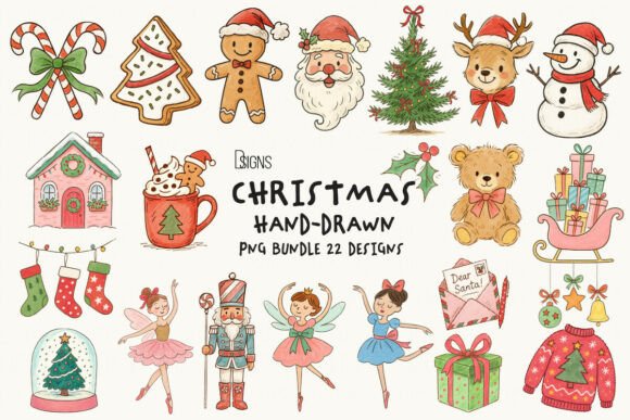 Christmas Hand Drawn Clipart Bundle Png Review for Digital Sellers