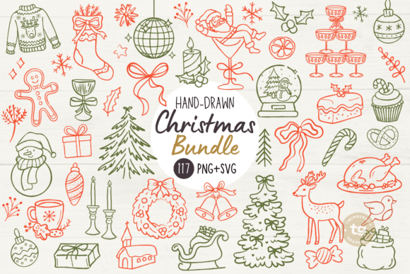 Christmas Hand Drawn Doodles Clipart SVG Review for Embroidery Projects