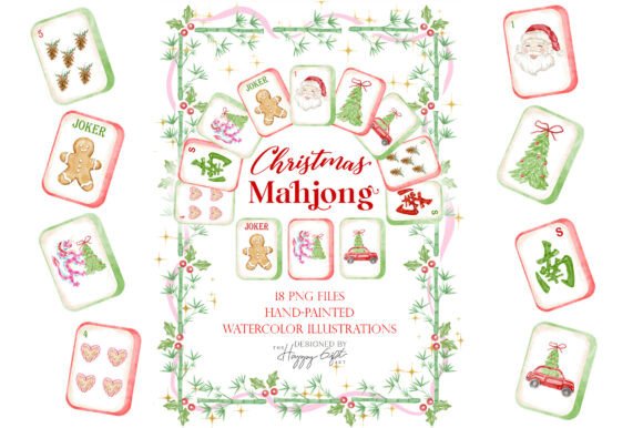 Christmas Mahjong Cliparts: Seasonal Illustrations for Editorial Use