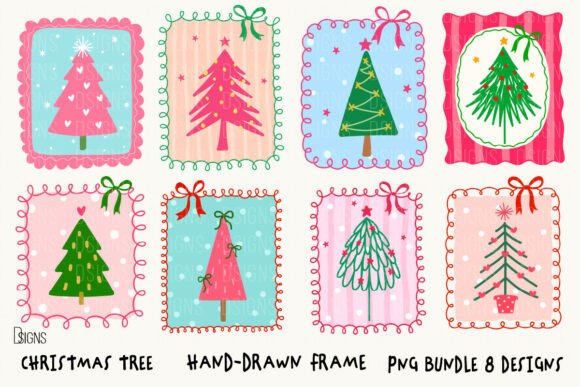 Christmas Tree Hand-Drawn Frame Bundle: A Holiday Illustration Powerhouse for Content Creators
