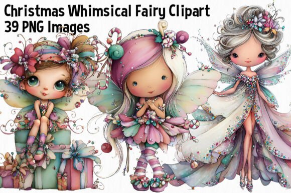 Christmas Whimsical Fairy Clipart and Illustrations