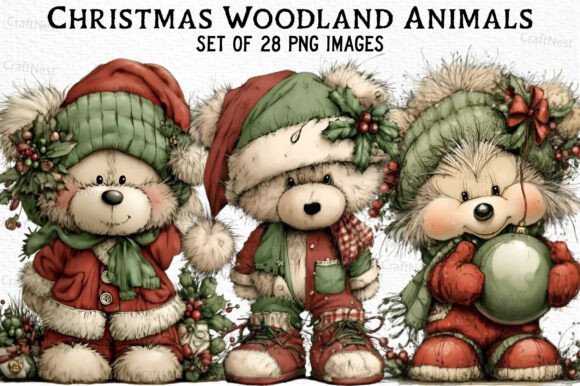 Christmas Woodland Animals Sublimation Illustrations for Seasonal Branding