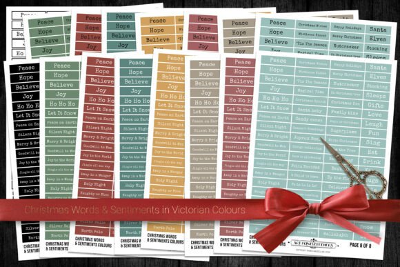 Christmas Words Sentiments Labels: Festive Illustrations for Small Business Branding