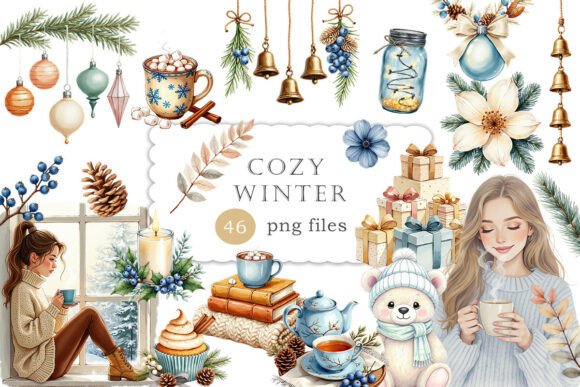 Cozy Blue Beige Winter Christmas PNG: A Festive Graphic Design Asset for Local Business Branding