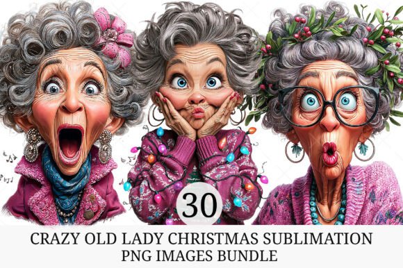 Crazy Old Lady Christmas Sublimation: A Unique Illustration for Festive Design Projects