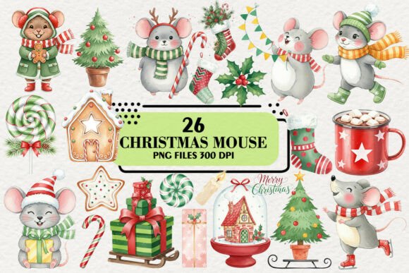 Cute Christmas Mouse Clipart for Website and Editorial Design