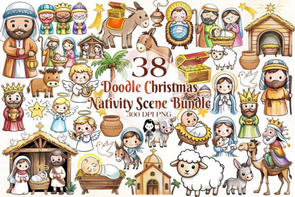 Cute Doodle Christmas Nativity Clipart for Local Business Branding