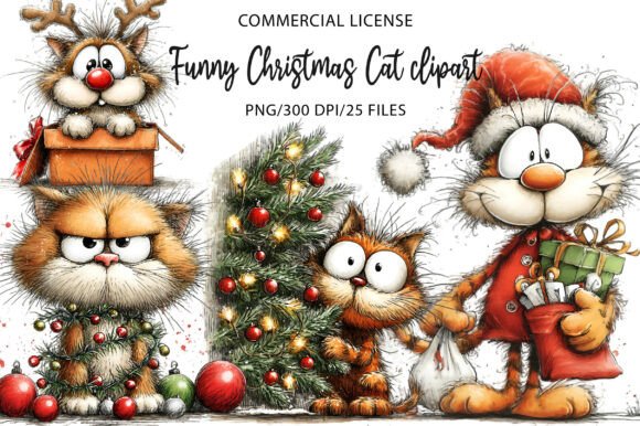 Funny Christmas Cat Clipart: A Festive Illustration for Memorable Marketing