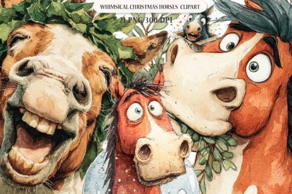 Funny Christmas Horses Clipart: A Holiday Embroidery Design Worth Considering