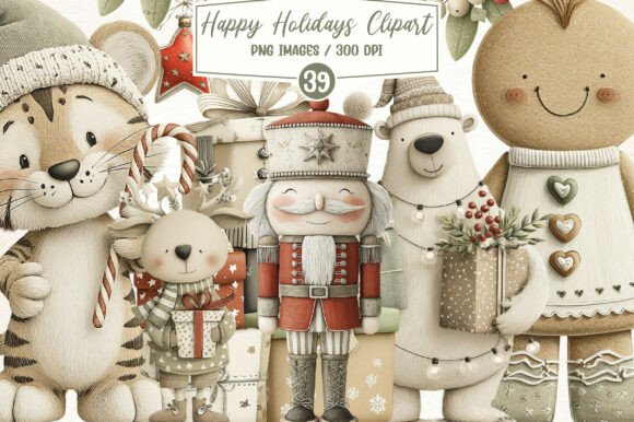 Happy Holidays Christmas Clipart: A Festive Illustration Asset for Creative Projects