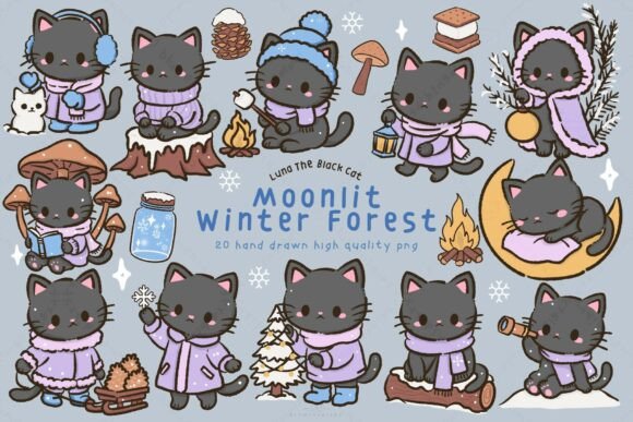 Kawaii Black Cat Christmas Winter Forest Review