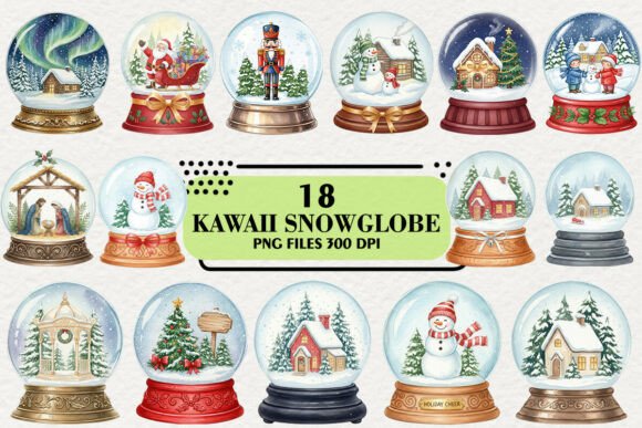 Kawaii Christmas Snow Globe Clipart for Digital Illustrations
