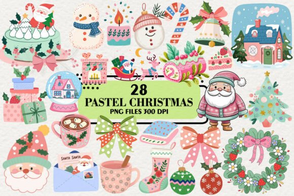 Kawaii Pastel Christmas Clipart Bundle: A Festive Illustrations Boost for Brand Content