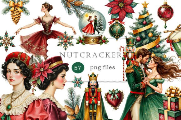 Nutcracker Christmas Watercolor Clipart for Illustrations