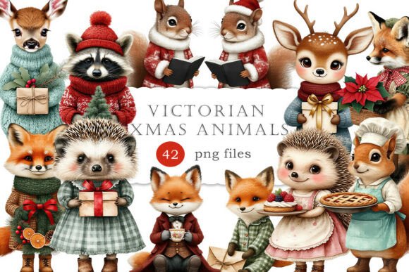 Victorian Christmas Animals Vintage PNG: A Festive Graphic Design Asset for Local Business Branding