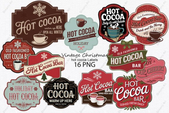 Vintage Christmas Hot Cocoa Labels for Illustrations