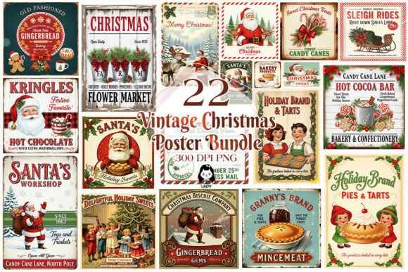Vintage Christmas Poster Quotes Bundle for Illustrations