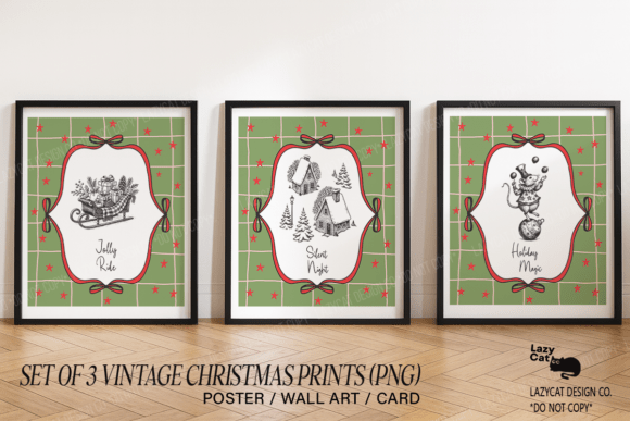 Vintage Christmas Poster Wall Art Set: A Timeless Graphic Design Asset for Content Creators