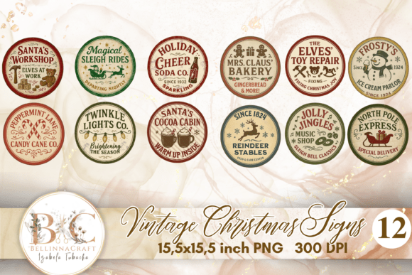 Vintage Christmas Round Signs Clipart for Illustrations