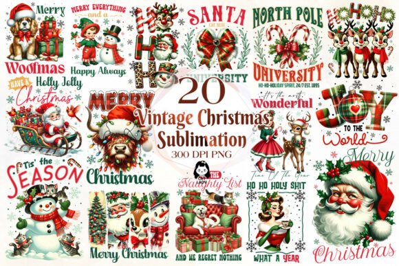 Vintage Retro Christmas Sublimation Illustrations