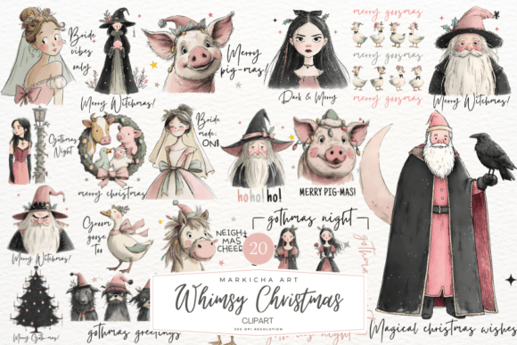 Whimsical Christmas Clipart Png Bundle for Illustrations