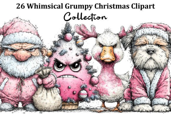 Whimsical Grumpy Christmas Clipart: A Festive Illustration Asset Review